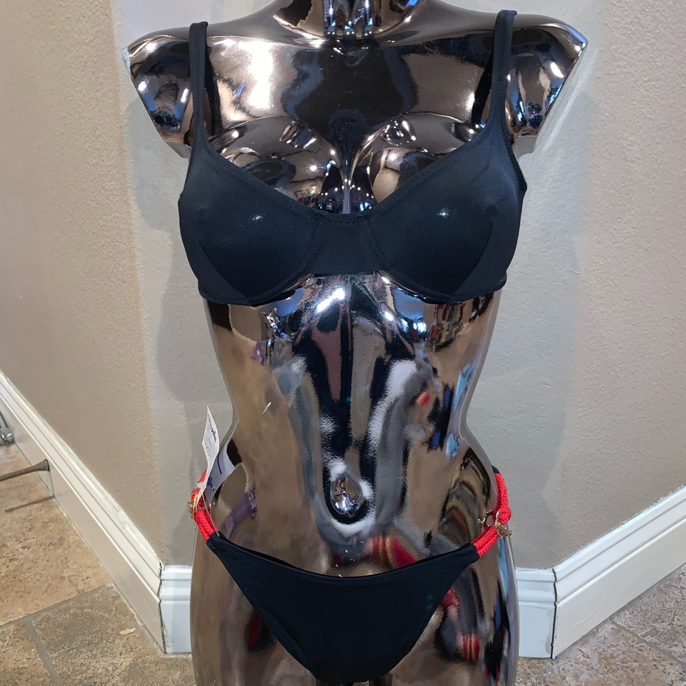NWT Nautical Black with Red & Gold Bikini Set
